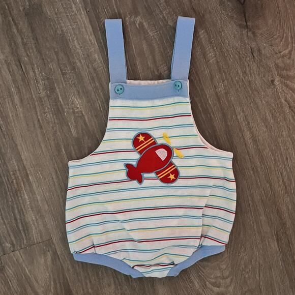 Vintage Healthtex Boys Romper 24 Months Stripes Airplane Made in the USA - Picture 2 of 7